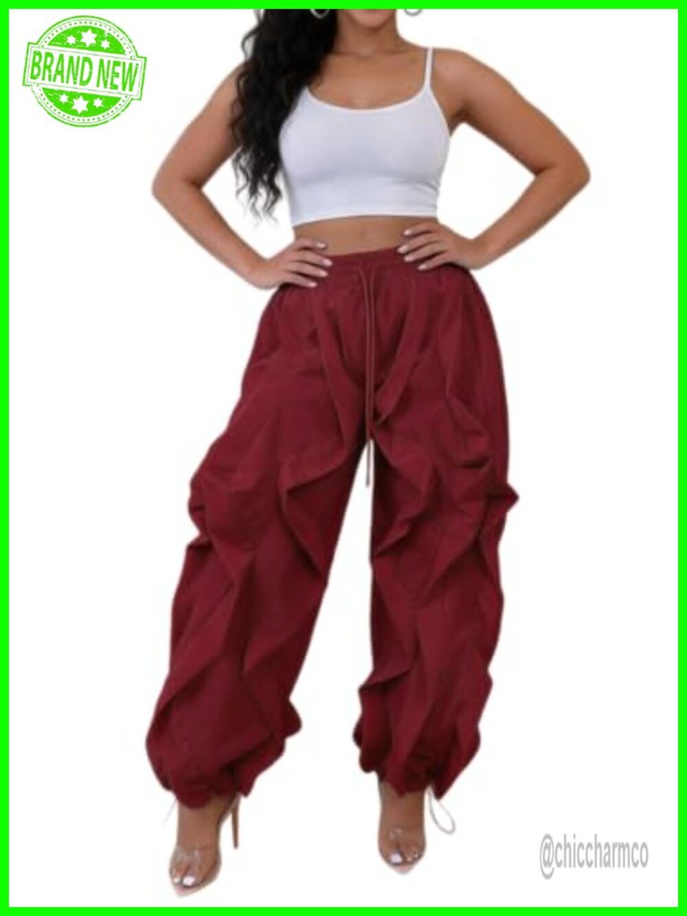 Baggy Cargo Parachute Pants Drawstring Ruffle Wide Leg Y2K Streetwear
